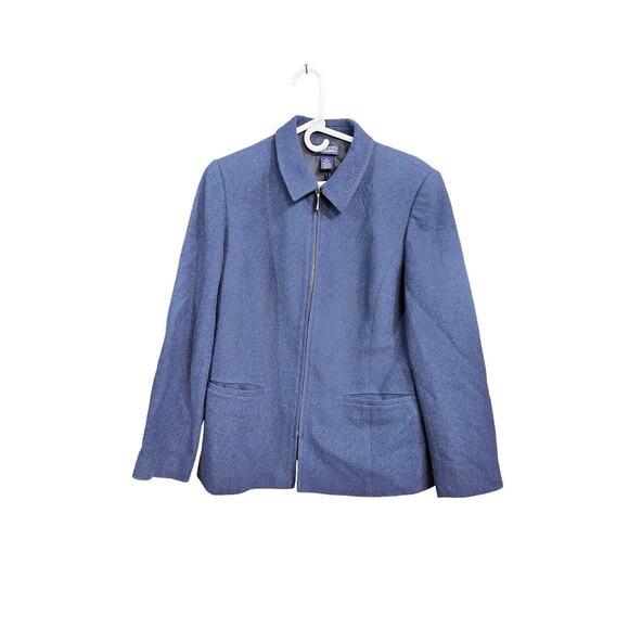 VTG Lands End Sweater Wool Blend Full Zip Navy Blue Women’s Size 12 - Picture 1 of 7